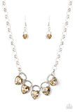 "Heart on your Heels" Silver Champagne Brown Rhinestone Heart Lockets Necklace Set