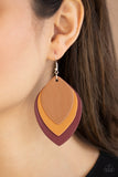 "Light as a Leather" Red, Brown & Tan Leather Layered Earrings