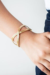 "Infinitely iridescent" Gold Metal Crisscross Textured Cuff Bracelet
