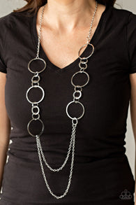 "Basic Babe" Silver Metal Multi Circle & Chain Necklace Set