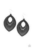 Paparazzi " One Beach at a Time " Stenciled Cutout Teardrop Black Wood Earrings