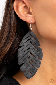 "I Want to Fly" Black Leather Rustic Finish Feather Earrings