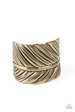 " Where There's is a Quill There is a Way " Brass Metal Large Feather Cuff Bracelet