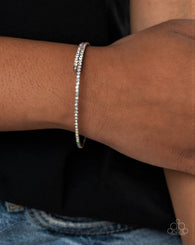 "Sleek Sparkle" Silver & Iridescent Faceted Rhinestone Flexible COIL Bracelet