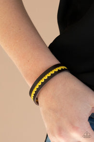 "Made With Love" Brown LEATHER & Yellow Embroider Heart Snap Bracelet