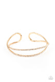 "Plus One Status" Gold Metal & Clear/White Rhinestone Crisscross Flexible Bracelet