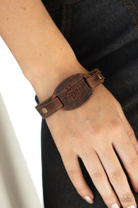 "All Fine and DANDELION" Brown Leather & Embossed Dandelion Snap Bracelet