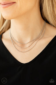 "Subtly Stunning" Silver Metal Multiple Chain Dainty Choker Necklace Set