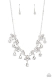 " Vintage Royale " Silver Metal White/Clear Rhinestone Cascade Necklace Set