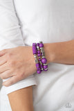"Perfectly Prismatic" Silver Metal Purple Multi Shaped Bead Stretch Bracelet