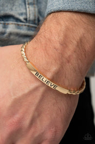 "Keep Calm and Believe" Gold Metal "BELIEVE" Twisted Inspirational Cuff Bracelet