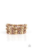 "Magnetically Maven" Multi Colored Brass, Copper & Gold Bead 3 Row Stretch Bracelet