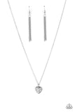 "Pitter-Patter, Goes My Heart" Silver White/Clear Rhinestone Heart Necklace Set