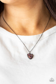 "Pitter-Patter, Goes My Heart" Silver Purple Rhinestone Heart Necklace Set