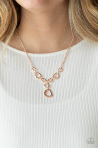 "So Mod" Rose Gold Metal With Irregular Shaped Circles " Y " Necklace Set
