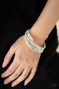 "Infinitely Dreamy" Iridescent White, Silver & Turquoise Bead Flexible COIL Bracelet