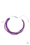 Paparazzi " All Beaded Up " Silver & Purple Color Seed Bead Adjustable Bracelet
