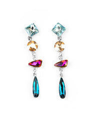 "Rock Candy Elegance" Silver Metal Multi Color Iridescent Dangle Earrings