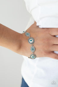 "Secret Garden Glamour" Silver Metal & Blue Zircon Rhinestone Clasp Bracelet