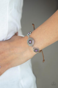 Paparazzi " Bohemian Botany " Silver Metal & Purple Cats Eye Floral Adjustable Bracelet