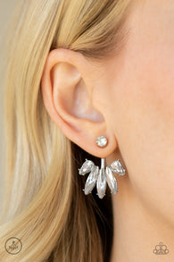 "Stunningly Striking" Silver White Marquise Cut Rhinestone Ear Jacket Earrings