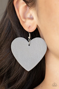 Paparazzi " Country Crush " Gray Soft Leather Fish Hook Earrings