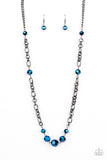 "Prismatic Pick Me Up" Gunmetal & Blue Metallic Oil Spill Iridescent Beaded Necklace Set