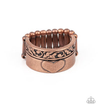 "Garden Romance" Copper Metal Embossed Heart Elastic Back Ring