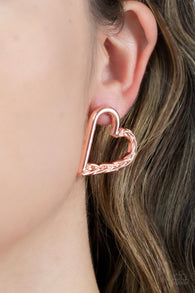 "Cupid, Who?" Copper Metal Half Twisted Heart Post Earrings