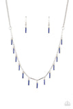 "Metro Muse" Silver Metal & Blue Rhinestone with Dripping Bars Necklace Set