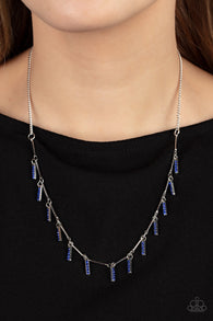 "Metro Muse" Silver Metal & Blue Rhinestone with Dripping Bars Necklace Set