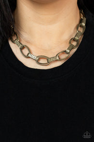 "Motley in Motion" Antiqued Hammered Brass Metal Chain Link Necklace Set