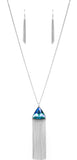"Proudly Prismatic" Silver Metal & Multi UV Iridescent Trillion Tassel Necklace Set