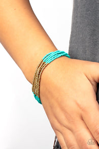 Paparazzi " Bead Bold " Multi Chain Brass & Blue Turquoise Seed Bead Adjustable Bracelet