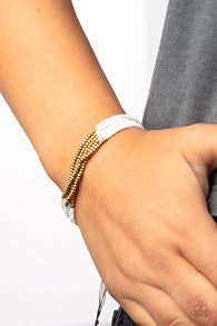 Paparazzi " Bead Bold " Multi Chain Brass & White Seed Bead Adjustable Bracelet