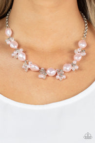 "Rolling with the Brunches" Silver Metal & Pink Pearl Multi Shaped Necklace Set