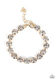 "A-Lister Afterglow" Gold Metal & White/Clear Round Rhinestone Clasp Bracelet