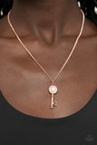 "Prized Key Player" Copper Metal Blue Rhinestone Key with Heart Necklace Set