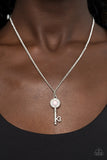 "Prized Key Player" Silver Metal Pink Rhinestone Key With Heart Necklace Set