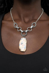 "Mystical Mineral" Silver Metal Multi Color Confetti White Stone Necklace Set