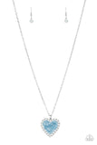 "Heart Full of Luster" Silver Metal & Blue Shimmery Opalite Halo Heart Necklace