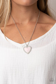 "Heart Full of Luster" Silver Metal & Pink Mother of Pearl & Opalite Heart Necklace