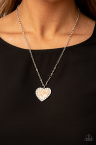 "Heart Full of Luster" Silver Metal & Opal Rhinestone & Brown Heart Necklace Set
