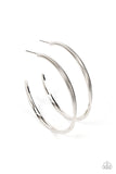"Monochromatic Curves" Silver Metal Etched Ribbed Texture Hoop Earrings