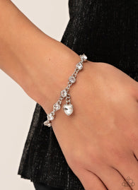 "Truly Lovely" Silver Metal & White/Clear Rhinestone Heart Charm Bracelet