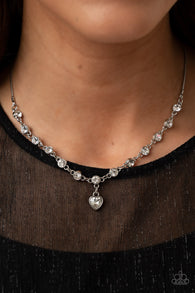 "True Love Trinket" Silver Metal & White/Clear Rhinestone Heart Charm Necklace Set