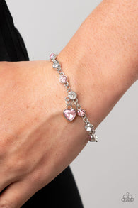 "Truly Lovely" Silver Metal & Light Pink Rhinestone Heart Charm Bracelet
