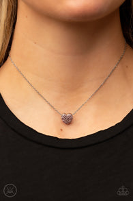 "Twitterpated Twinkle" Silver Pink Rhinestone encrusted Heart Dainty Necklace Set