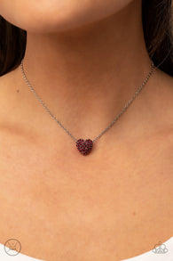 "Twitterpated Twinkle" Silver Metal Red Rhinestone encrusted Heart Dainty Necklace Set