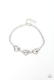"Little Heartbreaker" Silver Metal & White Rhinestone Triple Heart Clasp bracelet